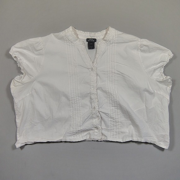 Social Collision Tops - Social Collision Blouse Women 5 White Ruffle Pintuck Cap‎ Sleeve Cotton Blend